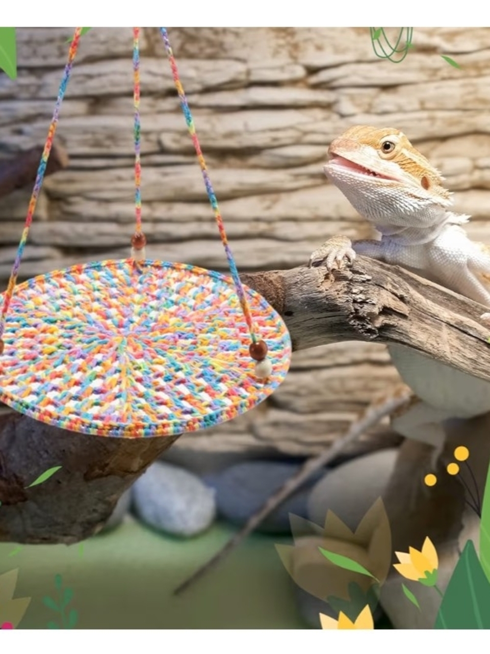 Set Of 2 Colorful Hanging Pet Hammocks - Multicolor Rope Perch - Picture 2 of 9
